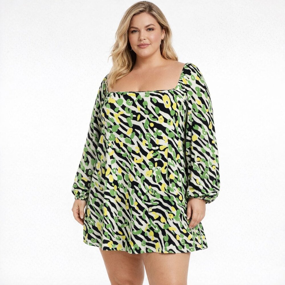 ASOS DESIGN Curve flared sleeve mini tea dress in abstract zebra print Size 18